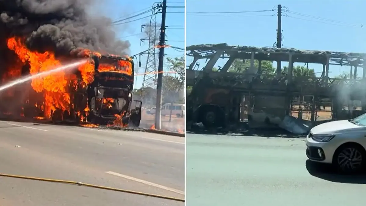Ônibus que partiu de Alagoas com 27 pessoas a bordo pega fogo no Distrito Federal